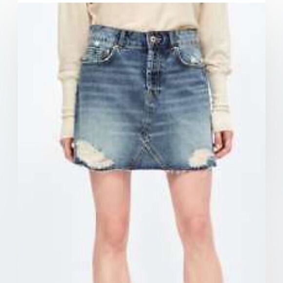 Zara Basic Z1975 denim Distressed mini skirt Large New with Tags 100% Cotton - Picture 1 of 10